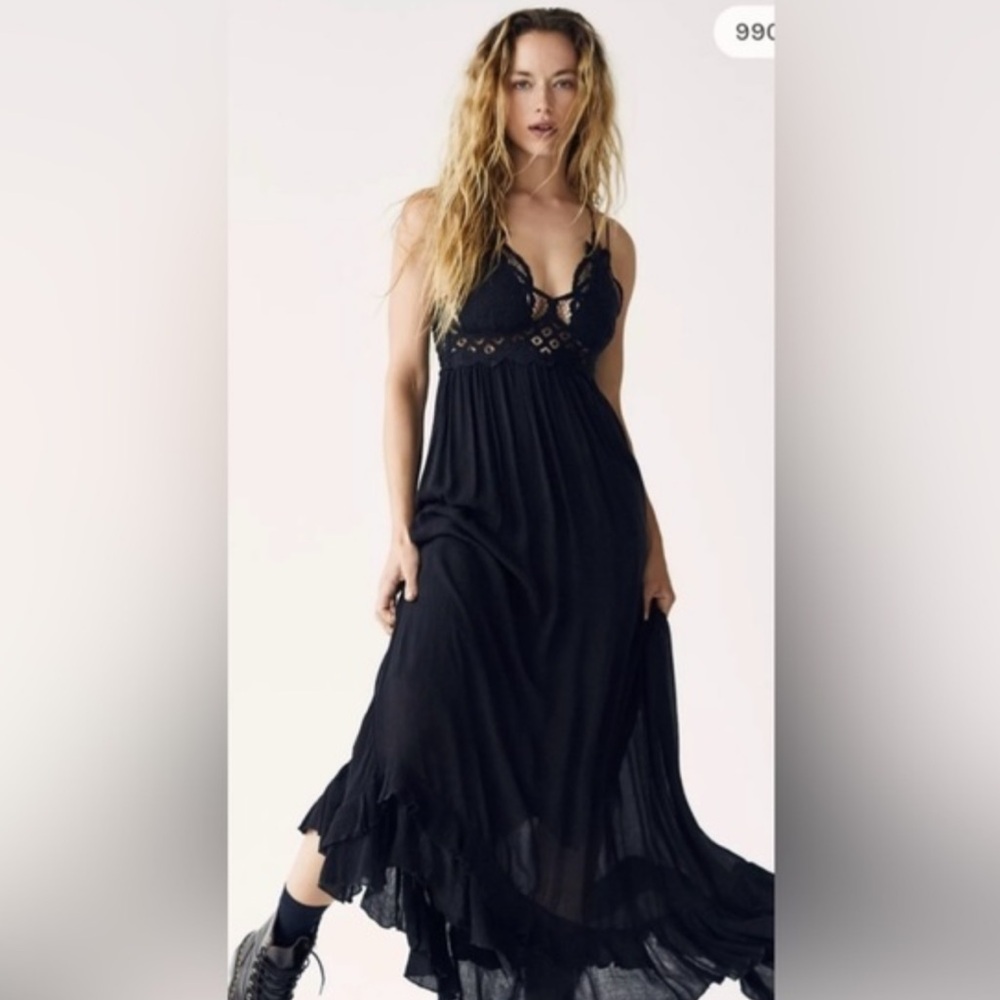 Free People Black Lace-Detail Maxi Dress